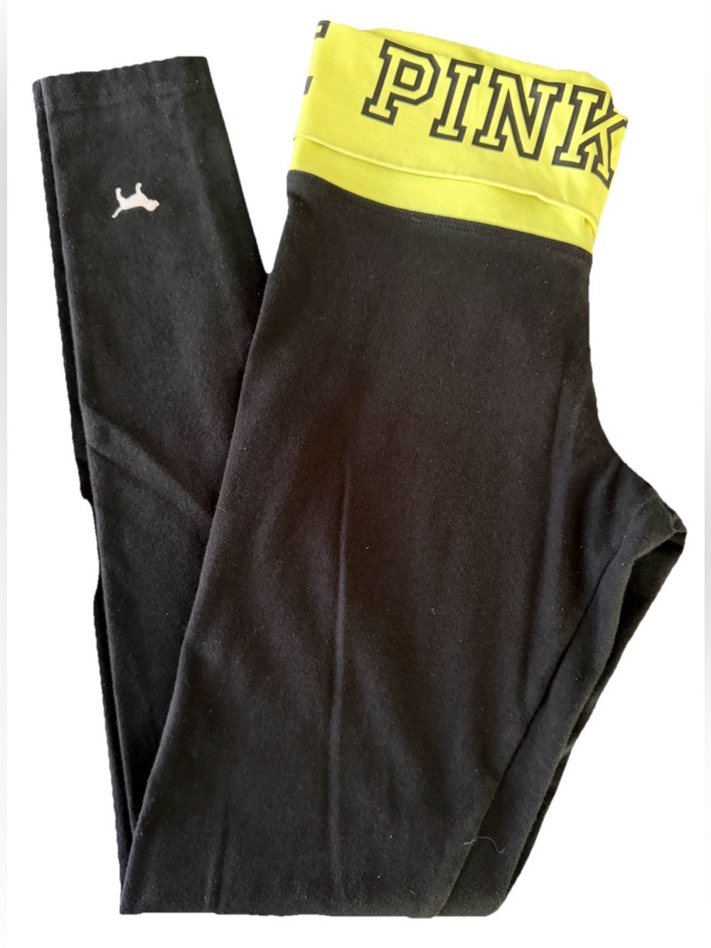 PINK Victoria's Secret Black Leggings with Yellow Branded Waistband